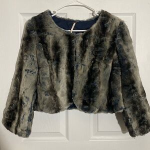 Free People Faux Fur Caplet short crop jacket blue brown large